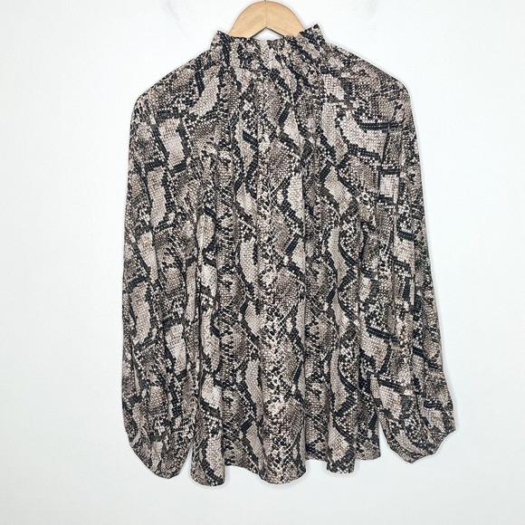 Figue Lilah Python Snakeskin Print Long Sleeve Blouse Top Brown Womens Size M - Picture 9 of 9